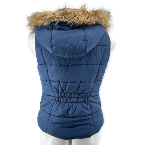 Love Tree Women’s Navy Blue Full Zip Faux Fur Trim Hooded Puffer Vest Small - Picture 10 of 15